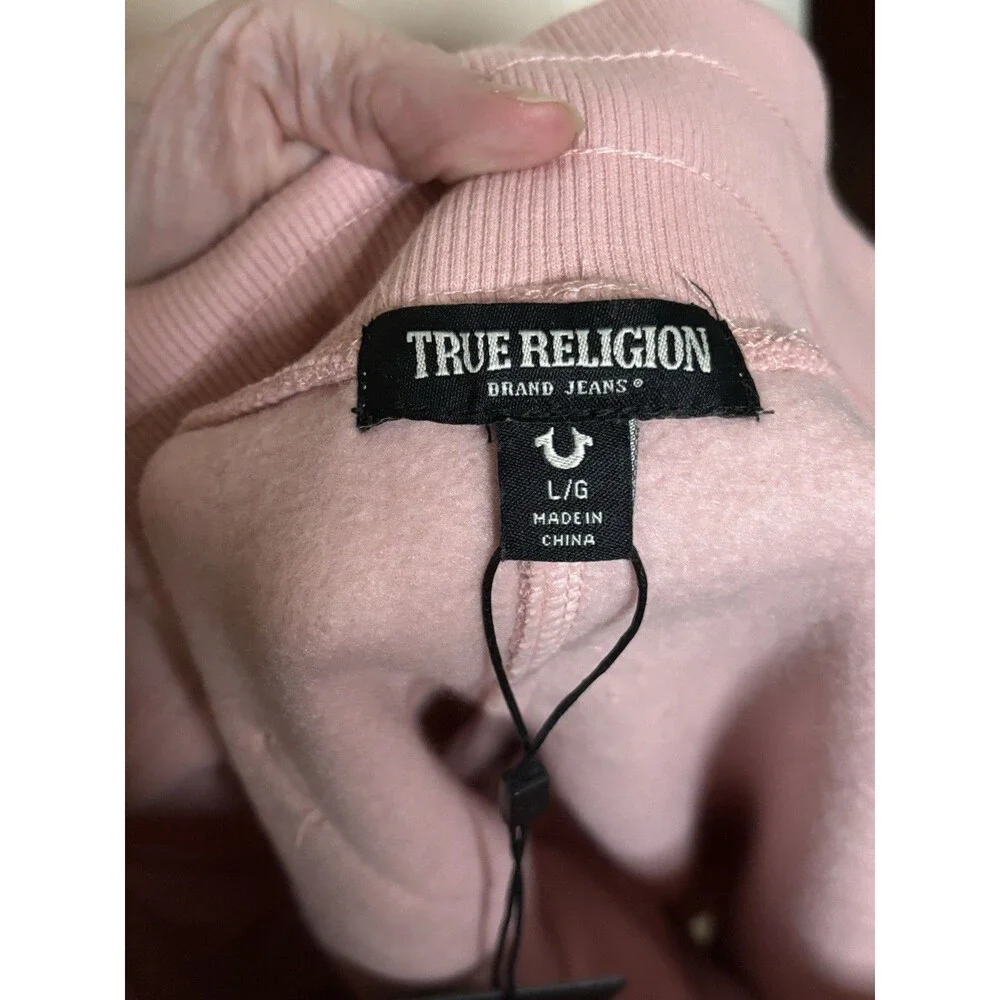 New Men’s Unisex True Religion Dull Pink Text Puff Sweat Shorts Size L $89